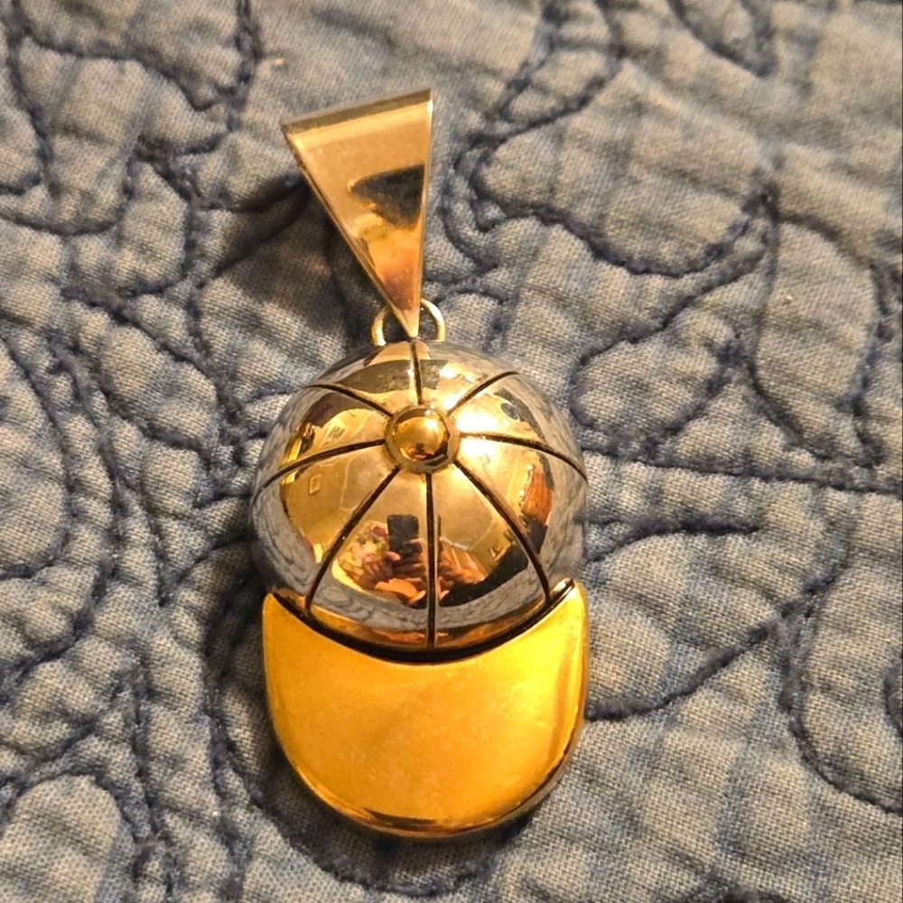 Gold and Silver Baseball Cap Pendant Slide